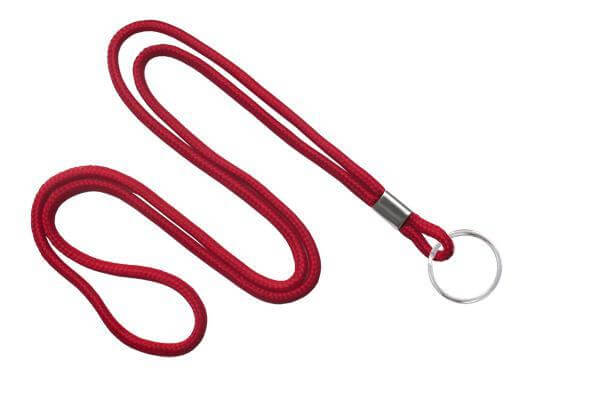 Bold Red Round Standard Key Ring Lanyard with Nickel Plated Steel Spli ...