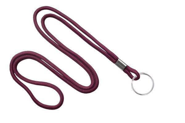 Maroon Round Standard Key Ring Lanyard with Nickel Plated Steel Split ...