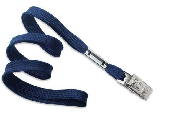 Navy Blue 3-8" Flat Woven Lanyard Bulldog Clip - All Things Identification