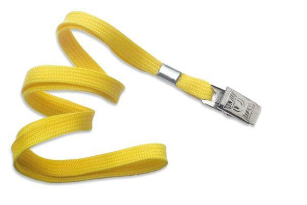 Yellow 3-8" Flat Woven Lanyard Bulldog Clip - All Things Identification