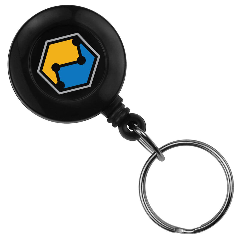 Black Round Badge Reel With Key Ring And Slide Clip - 25