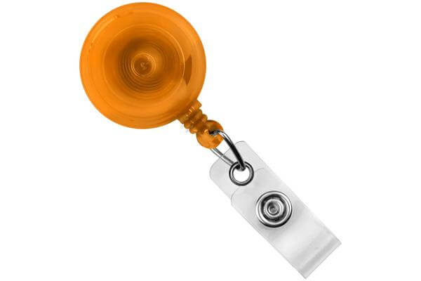 Translucent Orange Round Badge Reel With Strap And Slide Clip - 25